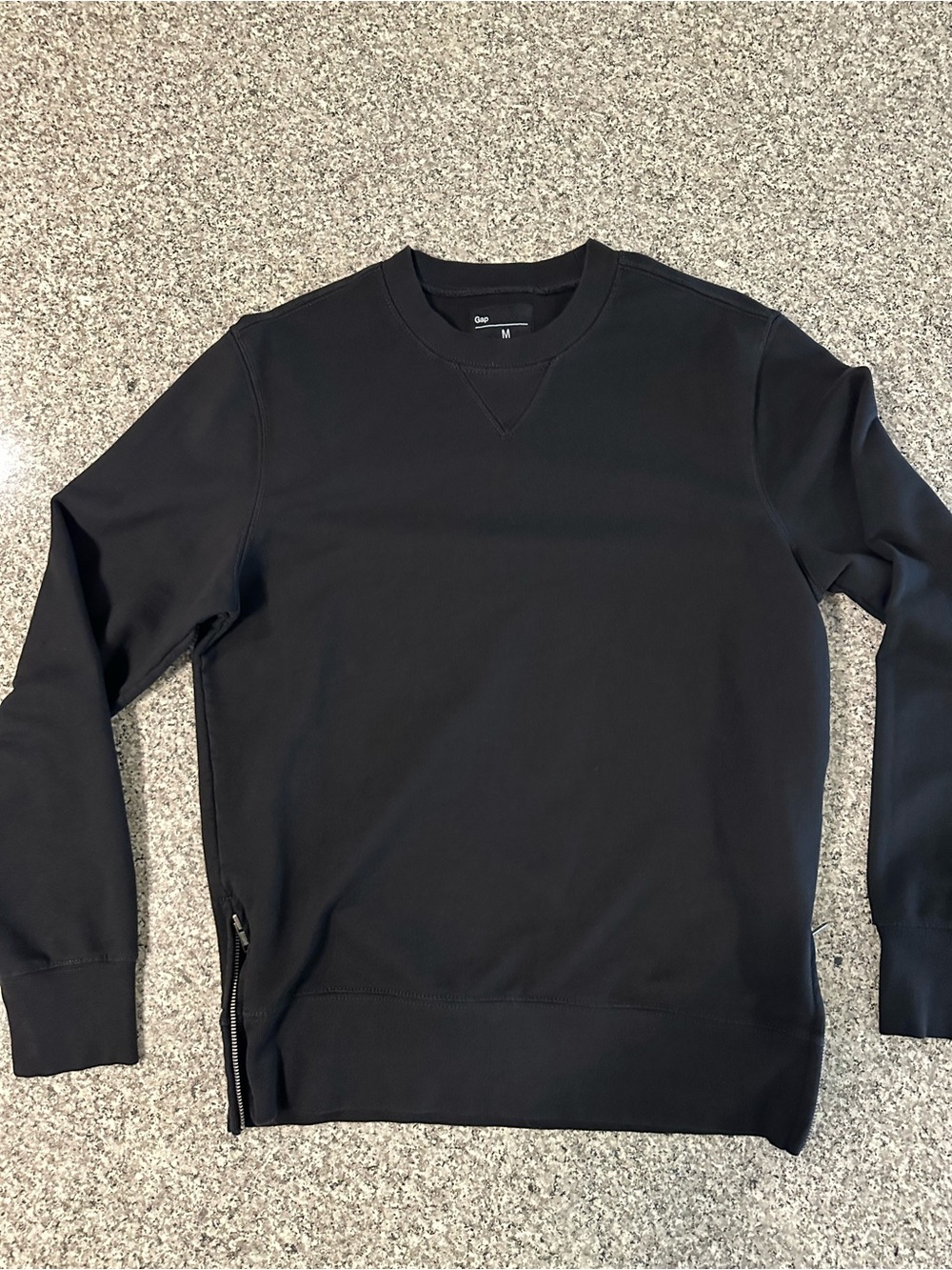 GAP Men's Black Crewneck Sweatshirt with Side Zip Detail
